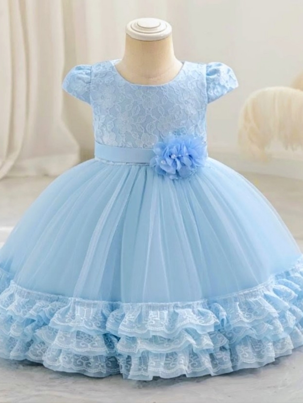 Light Blue Lace & Tulle Flower Girl Dress